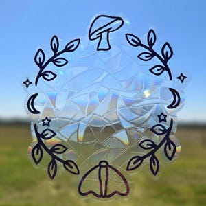 Cute Mushroom Wreath Suncatcher Sticker Cling / Cottage Mushroom Decor / Witchy Decor / Cottagecore Suncatcher / Mushroom Suncatcher Cling