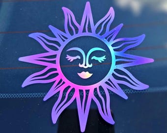 Celestial Sun Car Sticker / The Sun / Holographic Car Sticker / 90s Sun Moon and Stars Sticker / Whimsigoth Suncatcher / Celestial Sticker