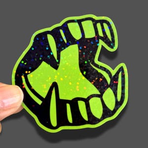 Glow in the Dark Vampire Teeth Holographic Sticker / Waterproof Cup Decal