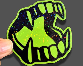 Glow in the Dark Vampire Teeth Holographic Sticker / Waterproof Cup Decal
