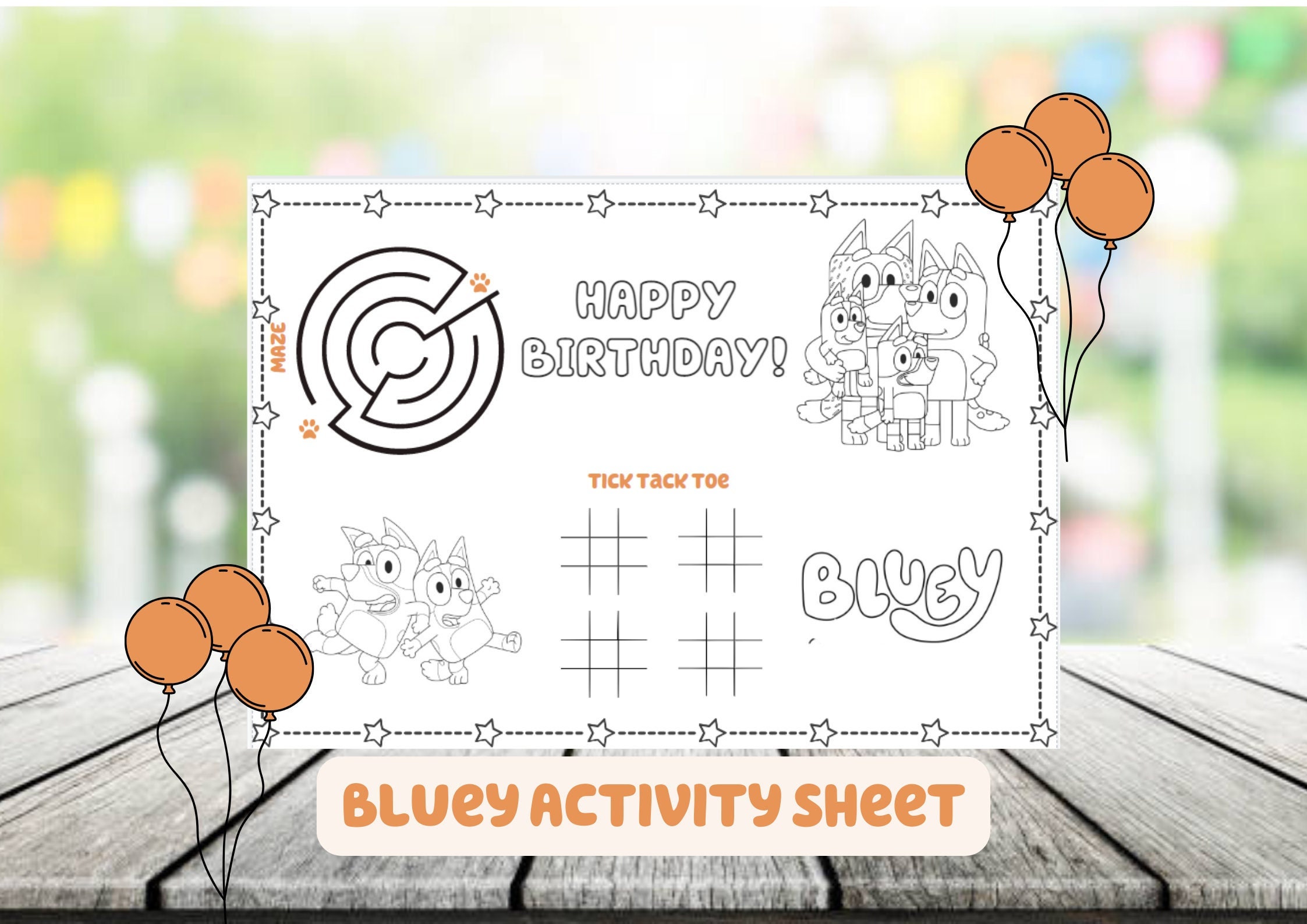 Bluey Birthday Placemat Activity SheetBirthday Favor Etsy México