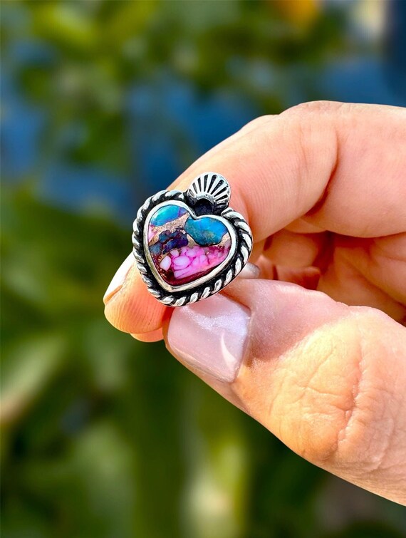 ターコイズ＆スパイニーオイスターハートリング - Etsy 日本