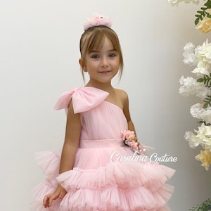 Emma Dress Pink Custom. Pink Color Single Sleeve 3d Flower - Etsy