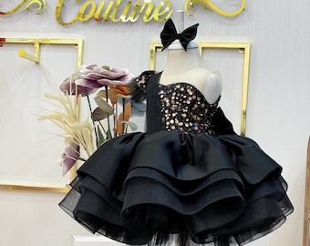 Erica Dress Black. Baby Girl Dress. Black Sparkly Dress For Baby Girl. Black Toddler Dress. Black Dress For Birthday. Black Party Dress.