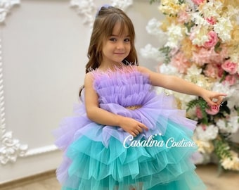 Dulce Dress Lilac Turquoise. Lilac Tutu Tulle Dress For Baby Girl, Birthday Girl Dress, Flower Girl Dress With Long Puffy Prom Dress