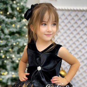 Black & Gold Sequin Tassel Baby Girl Dress: Handmade Princess Gown