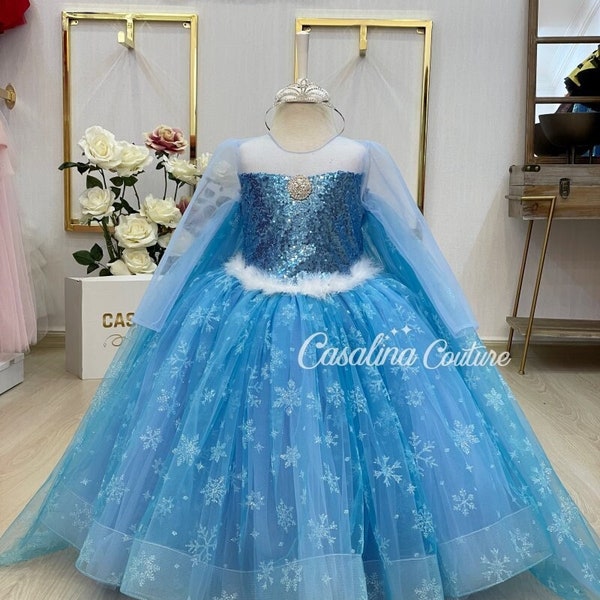 Princess Elsa Dress. Elsa Baby Girl Birthday Dress. Elsa Theme Costume. Frozen Birthday Party Dress. Sparkly Frozen Costume. Puffy Princess
