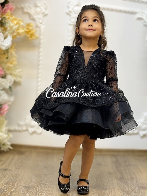 Rihanna Dress Black. Shiny Knee-length Baby Girl Black