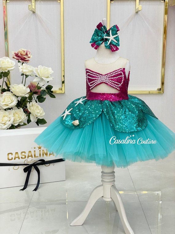 chinese dress ladies Posh Peanut Girl's Disney's The Little Mermaid Magical Mermaid Tulle Dress in Blue, 5 Toddler-6 Toddler, Viscose from Bamboo