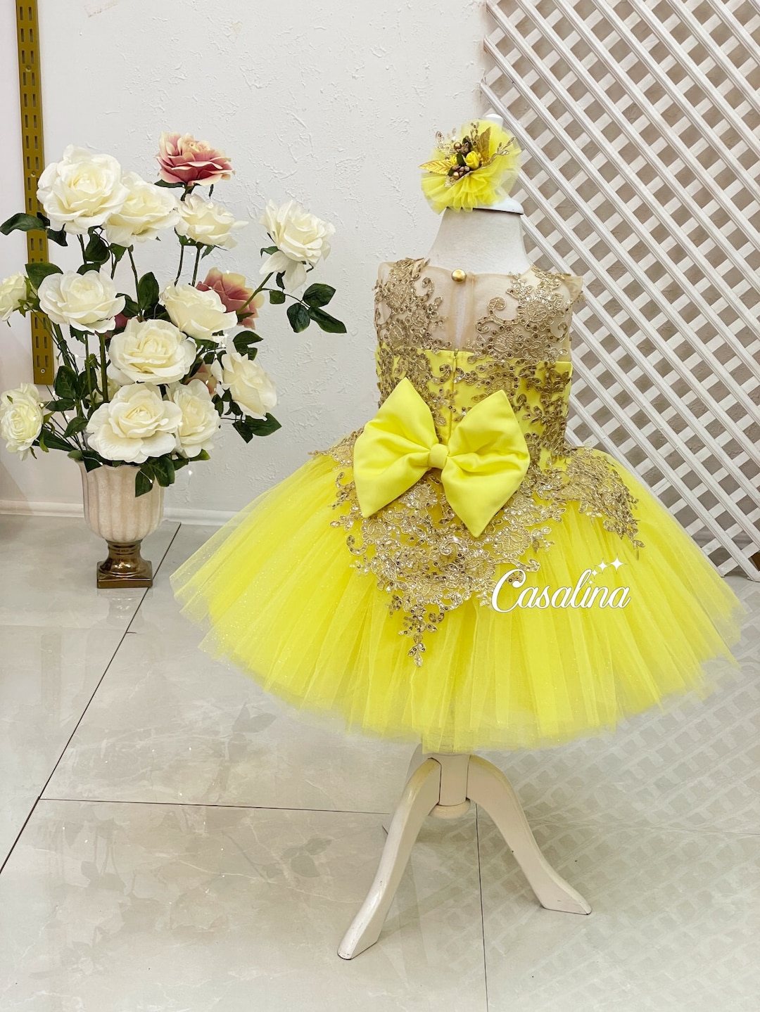 Beautiful Mid-Season Dress For Baby Girl In Terry Stuff Yellow Color main image 1