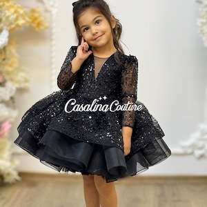 Rihanna Dress Black. Shiny Knee-length Baby Girl Black