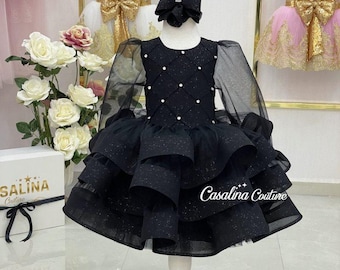Karen dress black - Black baby girl dress -  Black Birthday Dress, Black Baby Gown , Black Puffy Dress, toddler black dress Handmade
