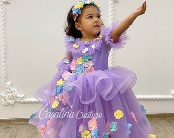 Isabella dress, Encanto baby girl dress costume, Toddler girl dress, 3D Floral Puffy Full Length Isabella Dress, Madrigal birthday party