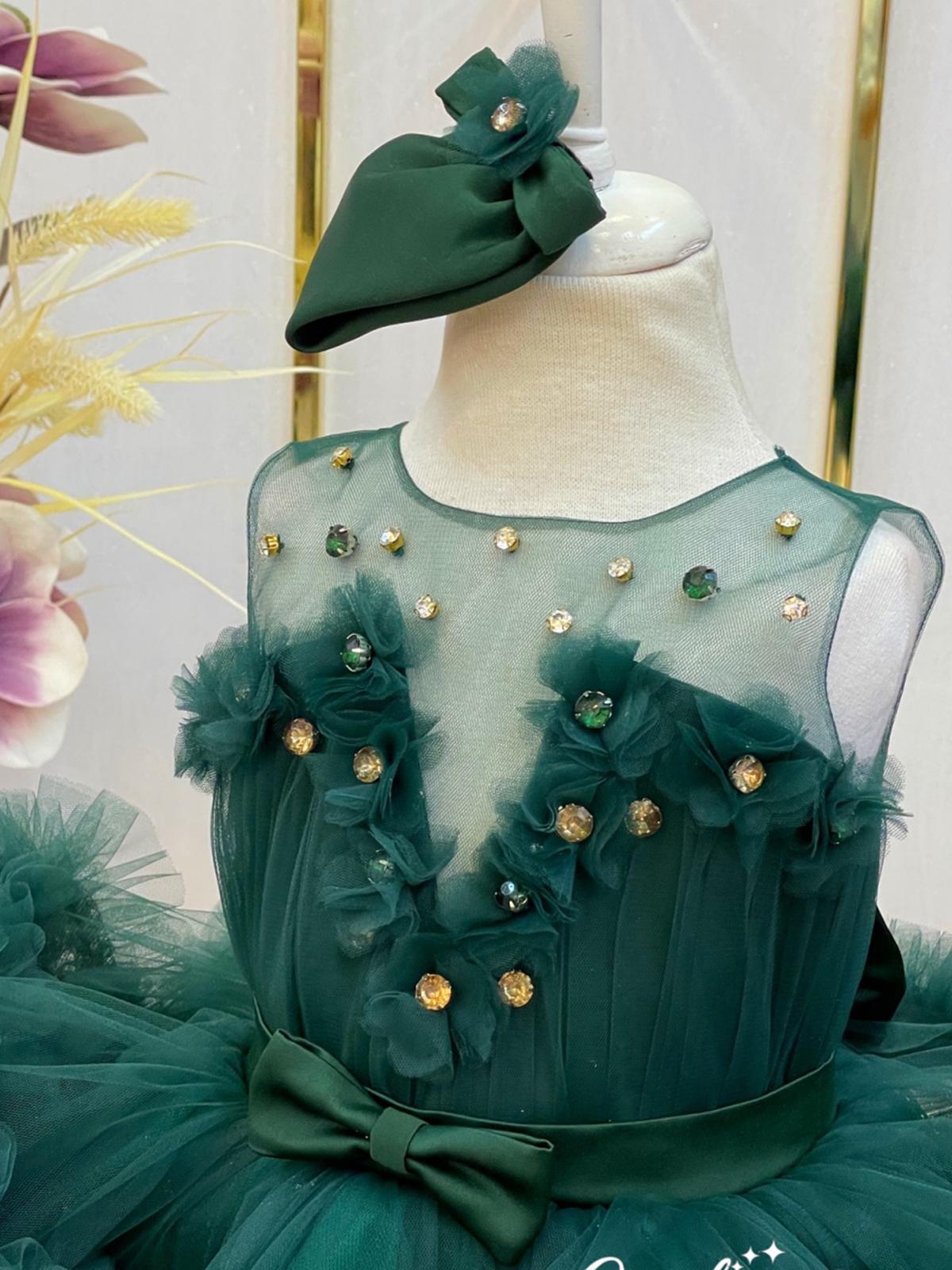 Emerald Green Puffy Flower Girl Dress: Handmade Birthday Wedding Dress Emerald Green Puffy Flower Girl Dress: Handmade Birthday Wedding Dress