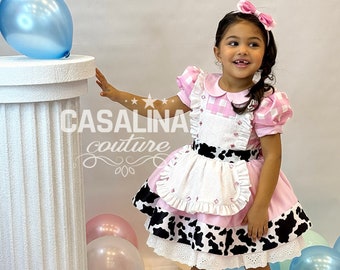 Cow dress  New Version vs2, Cow baby girl dress, Cow dress pink skirt toddler party dress. Knee length cow birthday party dress, Cow theme