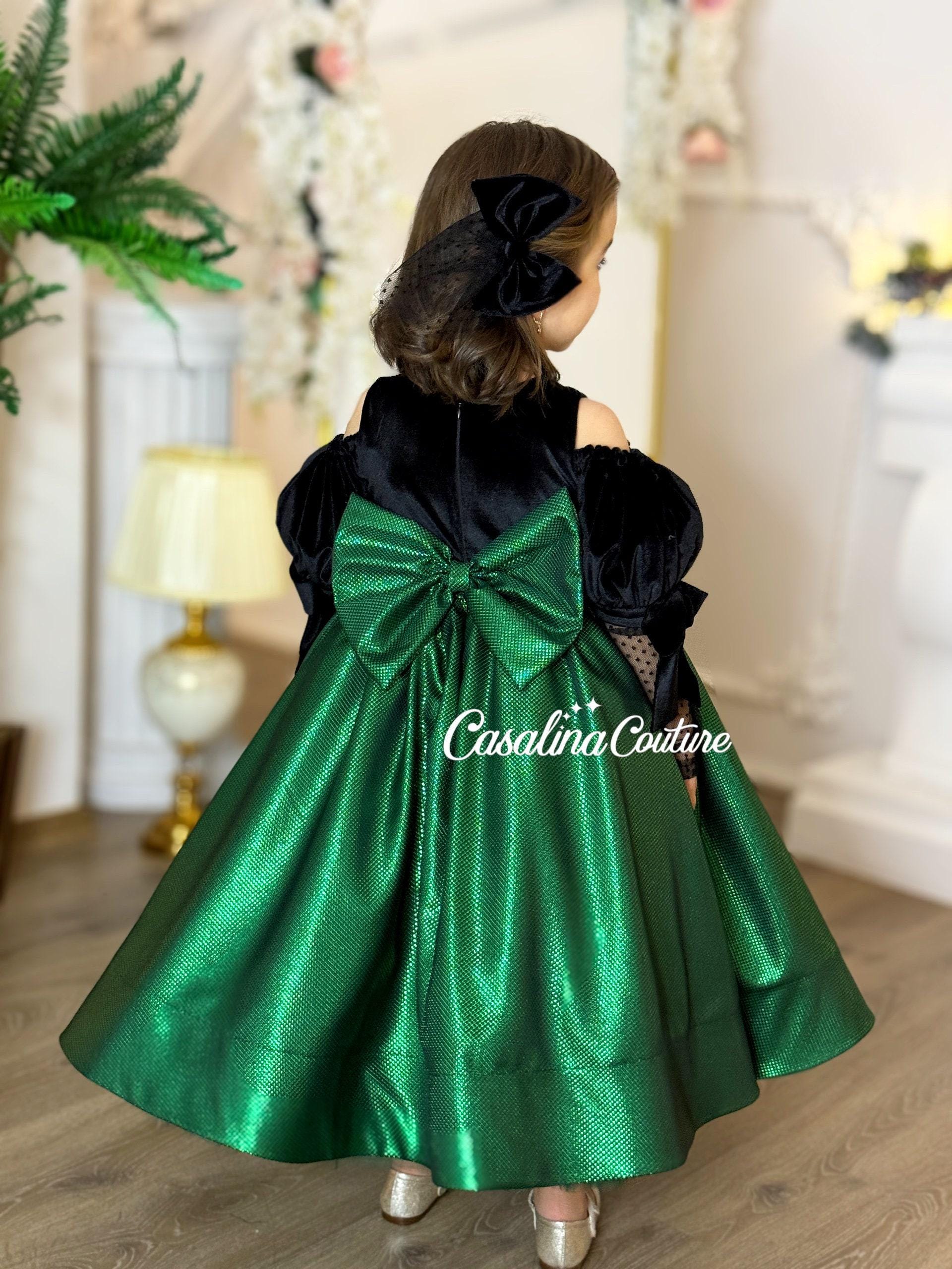 Emerald Green Velvet Baby Dress: Handmade Princess Party Gown