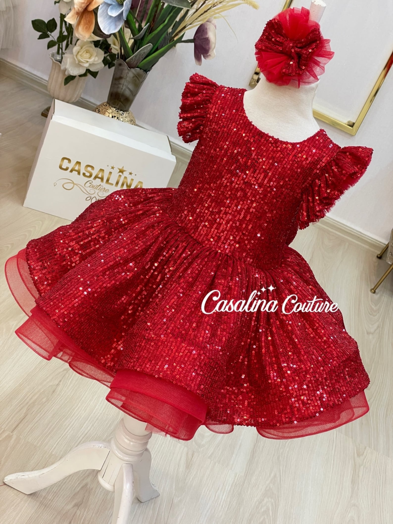 Cameron Dress Red. Red Fluffy Baby Girl Dress Knee Length Red Etsy