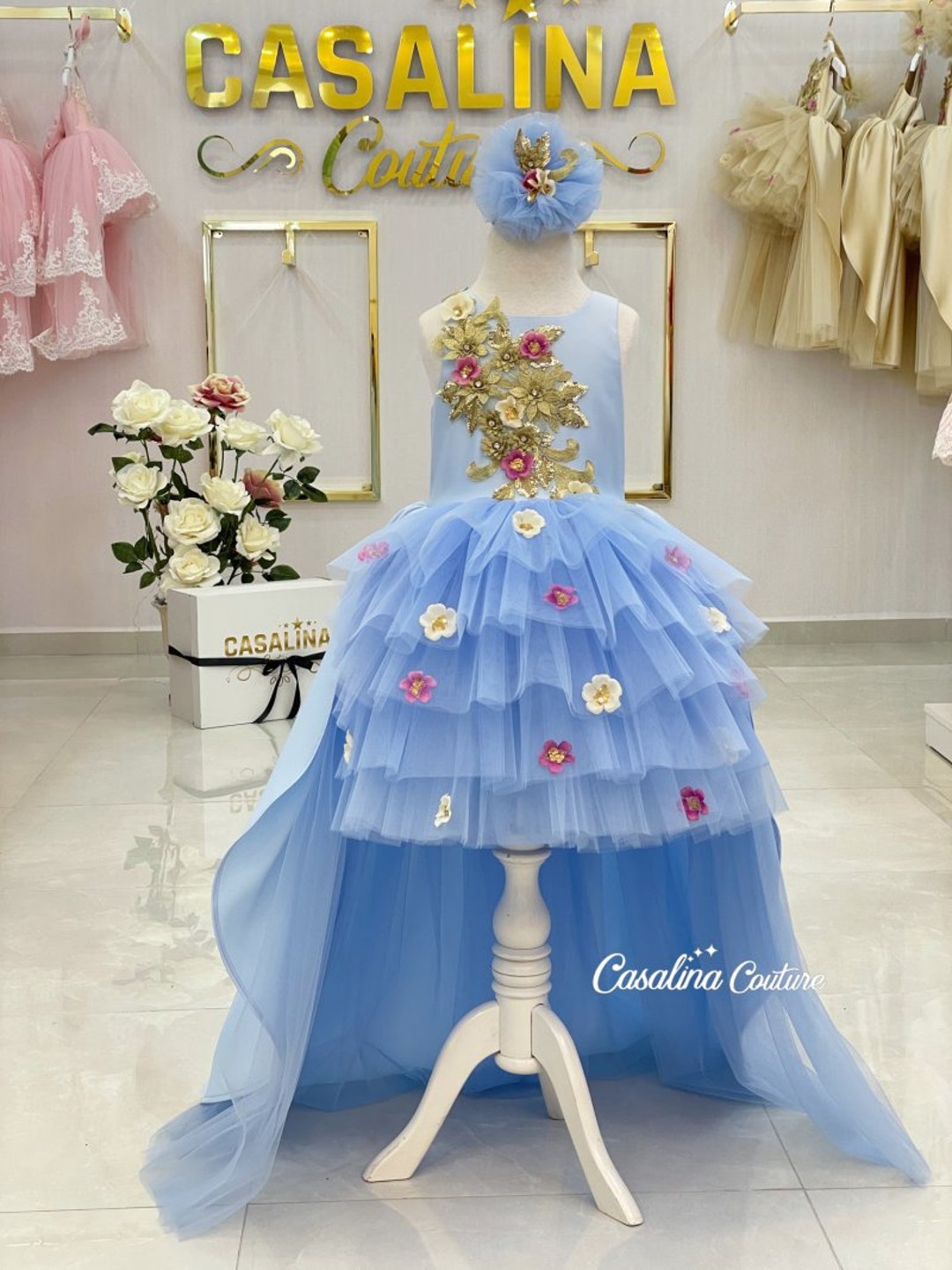 Irina Dress Blue. 3d Flowers Baby Girl Dress. Blue Baby Girl Etsy