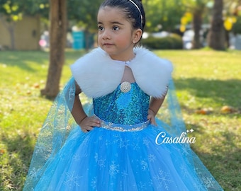 Handmade Elsa Inspired Sequin Dress: Blue Snowflake Tulle, Hairband Included
