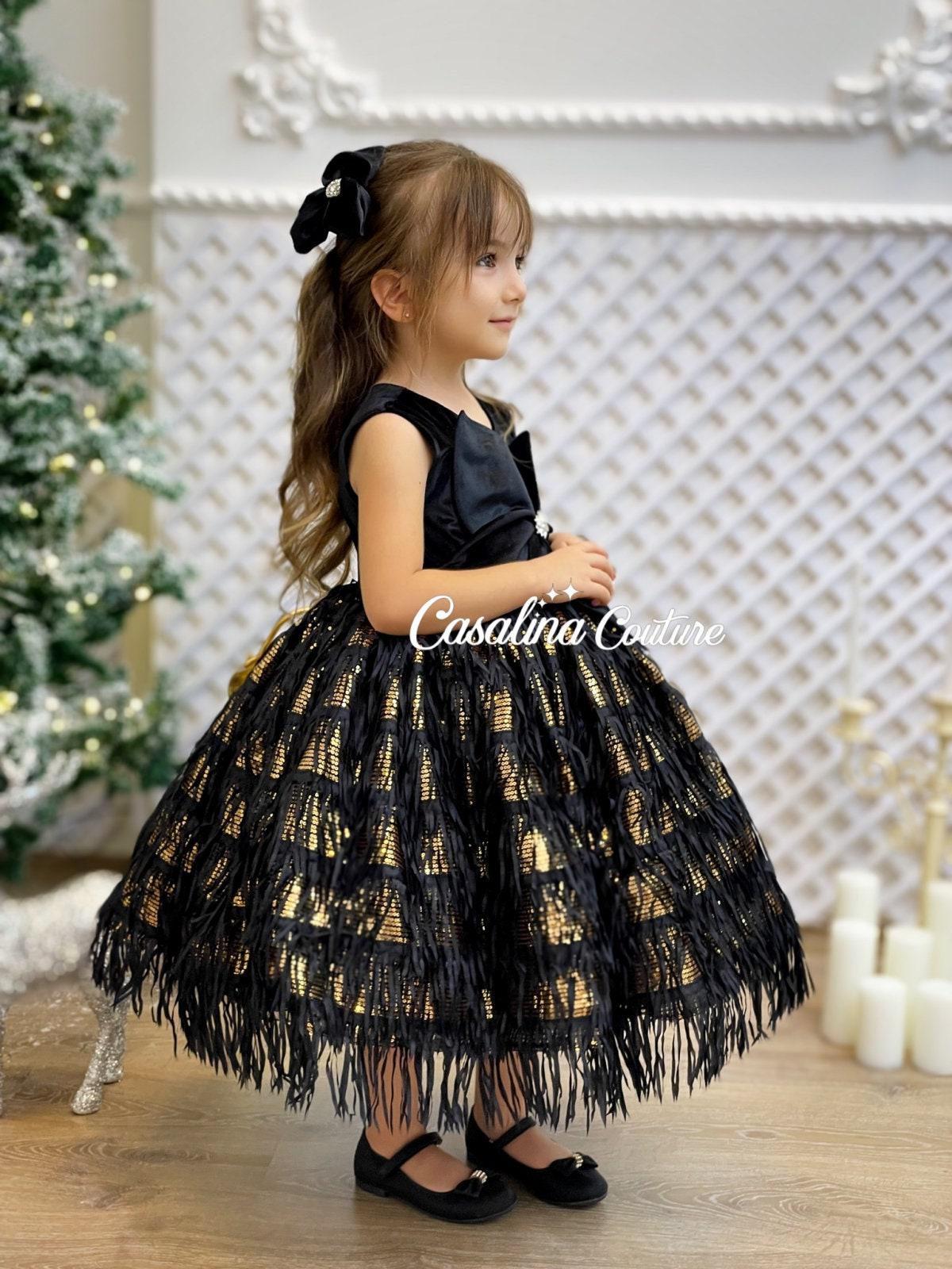 slim fit dress slacks SABRINA Black Dress with Gold Sequins main image 1
