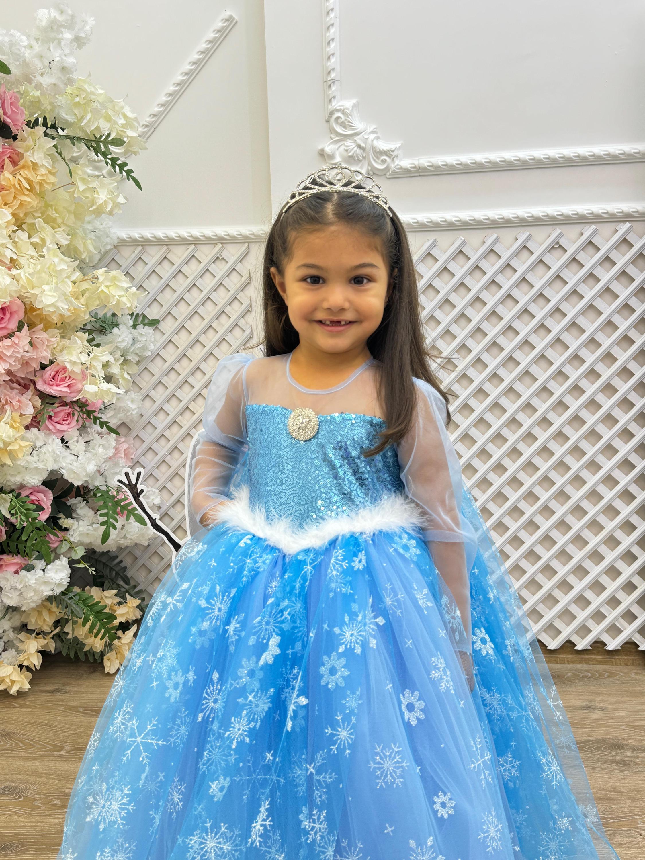 Handmade Elsa Inspired Sequin Dress: Blue Snowflake Tulle, Hairband Included