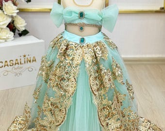 Vestido de princesa Jasmine / Disfraz de Aladino / Vestido de niña / Disfraz de princesa Jasmine / Vestido de baile para niña de las flores