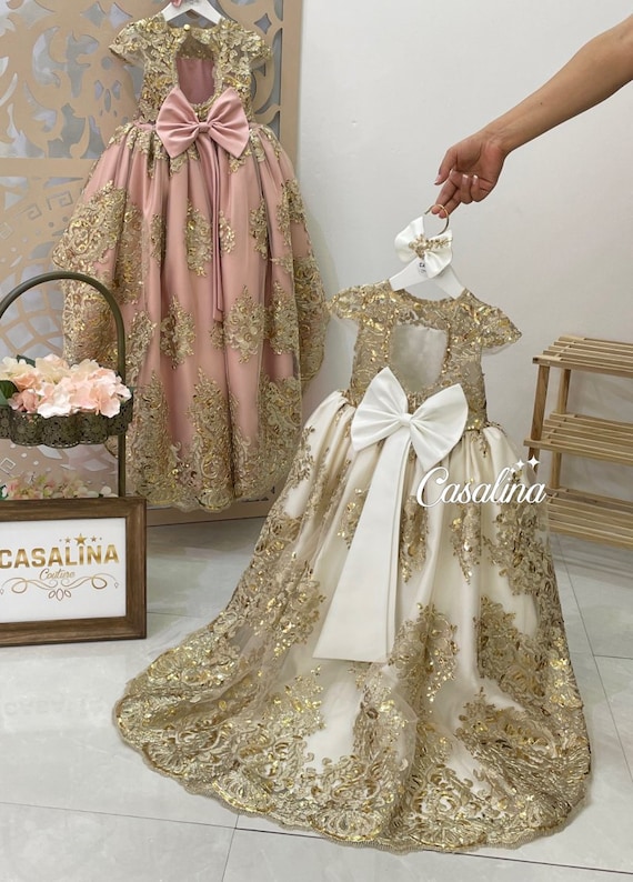 White and gold top dress for baby girl
