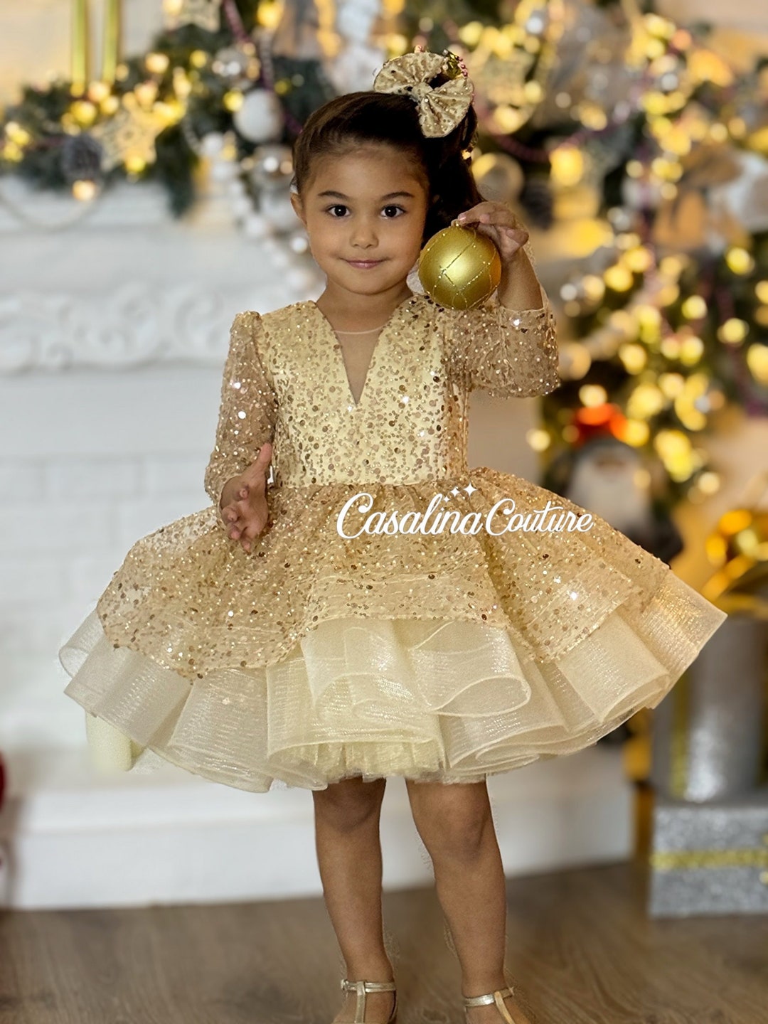 Gold Sequin Baby Girl Dress: Handmade Princess Outfit