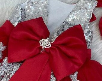 red and silver dress Short handmade sequin in 8mm cupped metallic with silver faceted beads perfect for any exclusive event silver glitter bodice with red