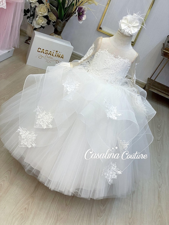 Handmade Lace Flower Girl Dress: Long Puffy Princess Dress, Hair Band  Included - Etsy Israel