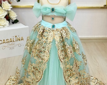 Princess Jasmine Dress Aladdin Theme Costume Baby Girl Dress