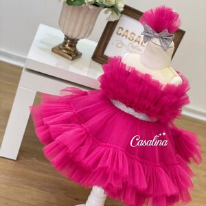 Stella dress Pink. Pink Flower Girl Dress. Flower girl dress. Pink Tutu Dress, Baby Girl Tiered Dress, Birthday Party Dress