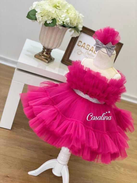 Stella Dress Pink. Pink Flower Girl Dress. Flower girl dress. Pink Tutu Dress, Baby Girl Tiered Dress, Birthday Party Dress,