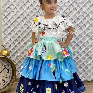 Mirabel dress, Encanto baby girl dress costume, Toddler girl dress, 3D Floral Puffy Full Length Mirabel Dress, Madrigal birthday party
