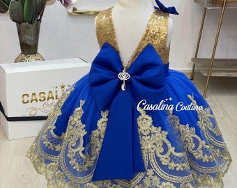 Royal Blue Velvet Princess Dress: Petal Tutu Gown With Gold Belt - Etsy