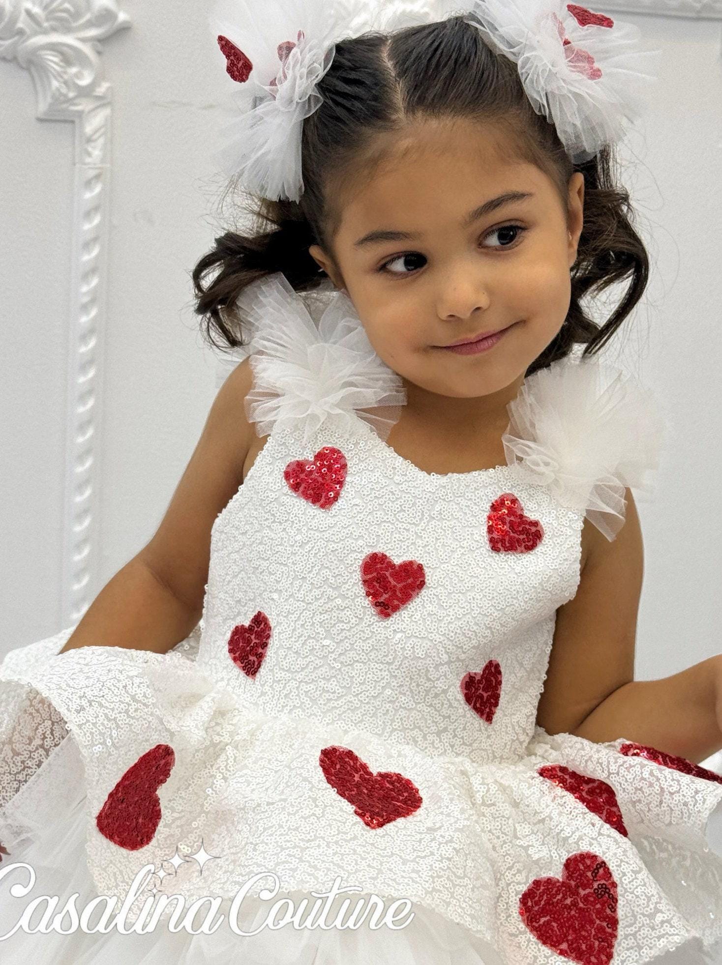 Valentine's Day Baby Girl Dress: White Tulle, Red Sequin Hearts - Etsy