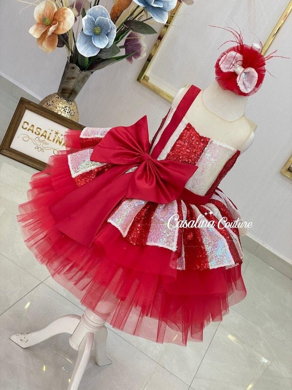 Red Sequin Christmas Dress: Handmade Baby Girl Holiday Outfit
