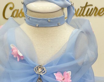 Handmade Cinderella Dress: Blue Tulle Puffy Costume with Headband