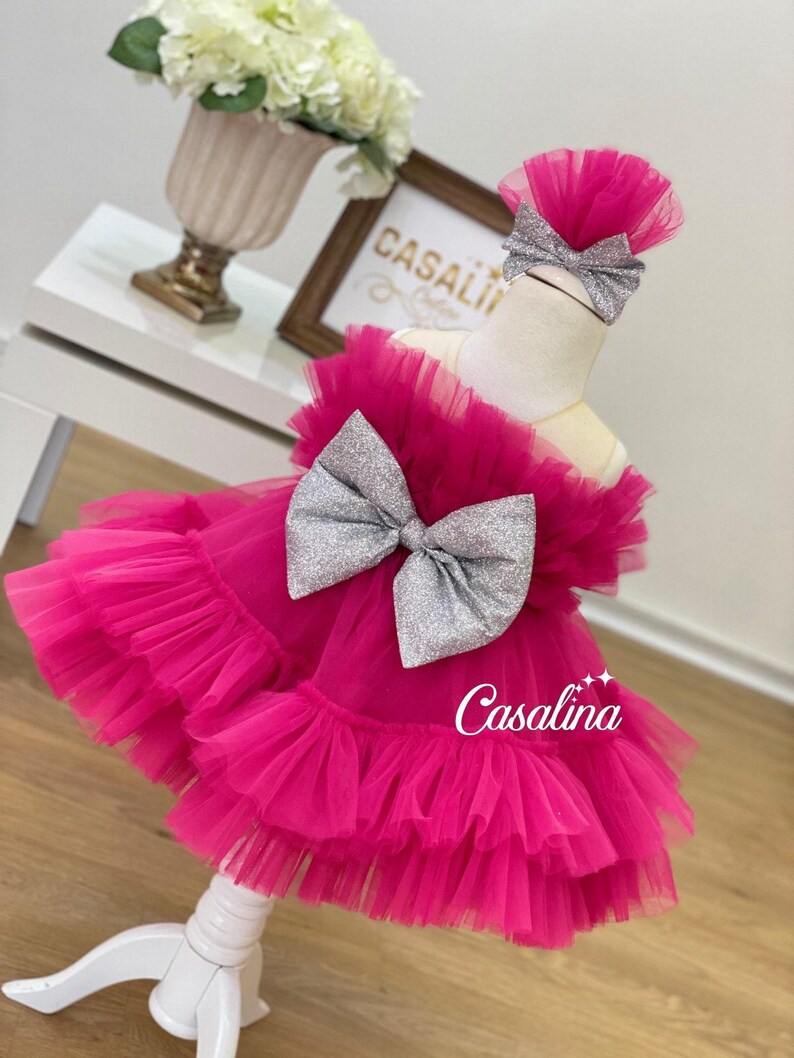 Pink Flower Dress, Tiered Fress, Party Dress, Pink Dress for Party, Pink Tutu Dress