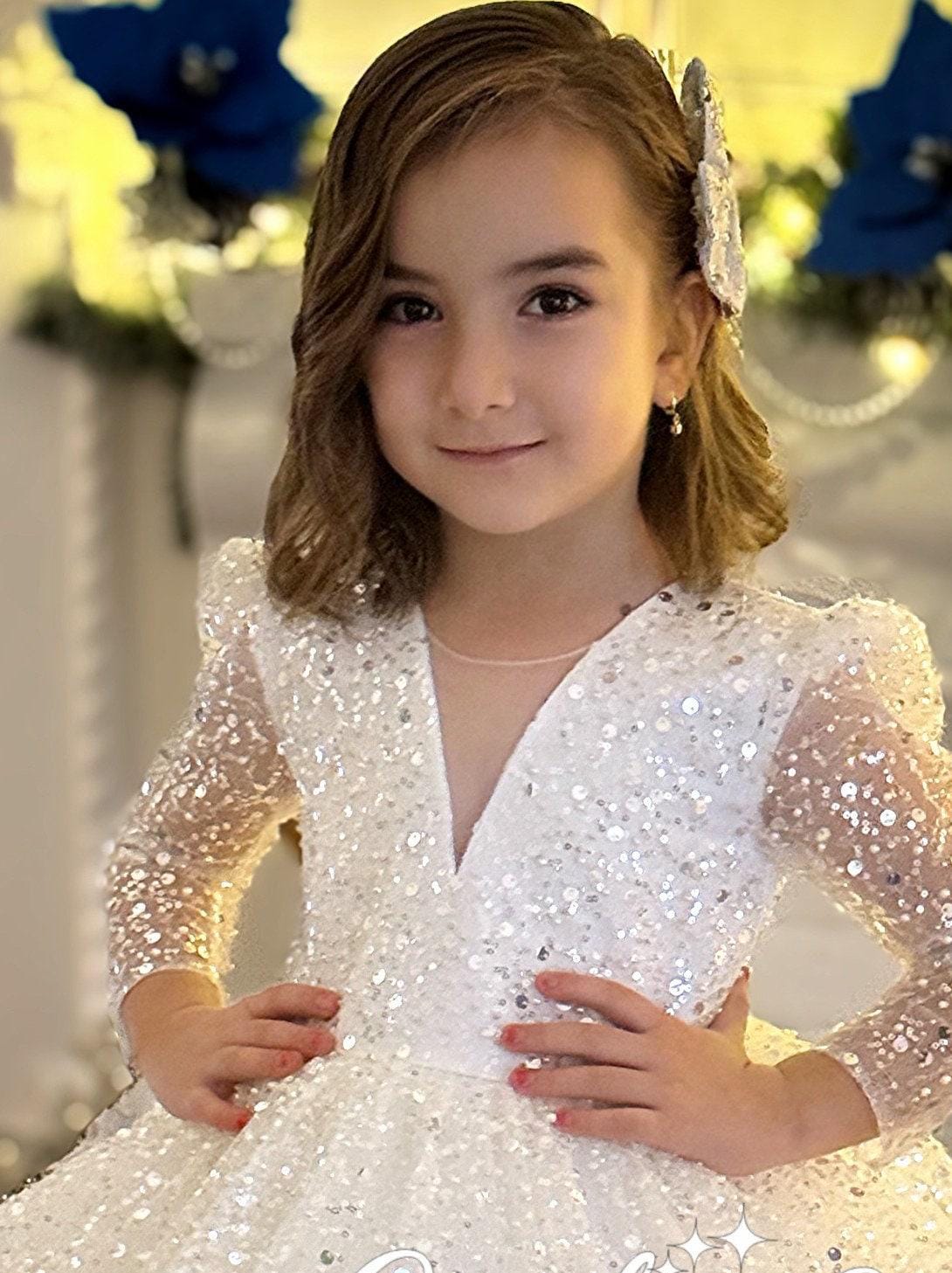 girls white sequin dress Tween Girls' Sleeveless Mesh Layered Hem Sequin Party Dress Elonnashop