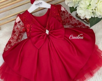 Cassandra dress lace red. red baby girl dress. red baby girl clothes, Glittery red  baby girl dress, Red flower girl dress red toddler dress