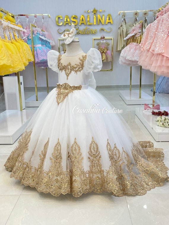 Gold Bling Sequin Pageant Dress For Girls Luxury Off Shoulder Ruched Flower  Princess Evening Gown For Birthday Parties And Baby Showers From  Weddingpromgirl, $103.93 | DHgate.Com