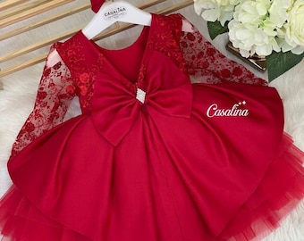 Cassandra dress lace red. red baby girl dress. red baby girl clothes, Glittery red  baby girl dress, Red flower girl dress red toddler dress