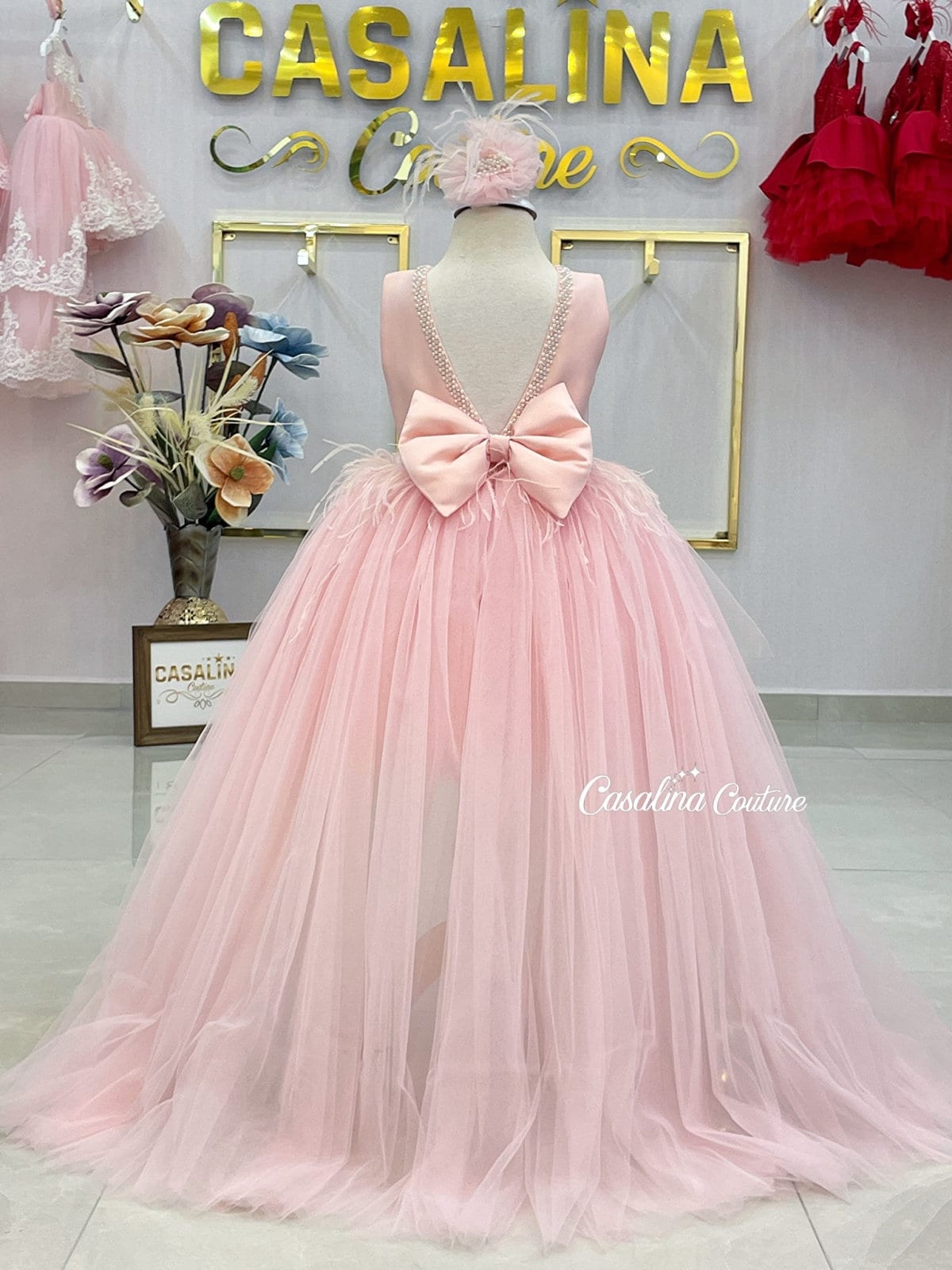 Sarah Dress Pink. Pink Knee-length Long Tail Fluffy Baby
