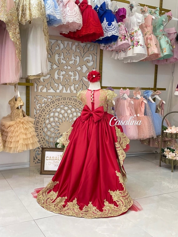 vestido rojo vestido de princesa rojo con cola larga - Etsy México