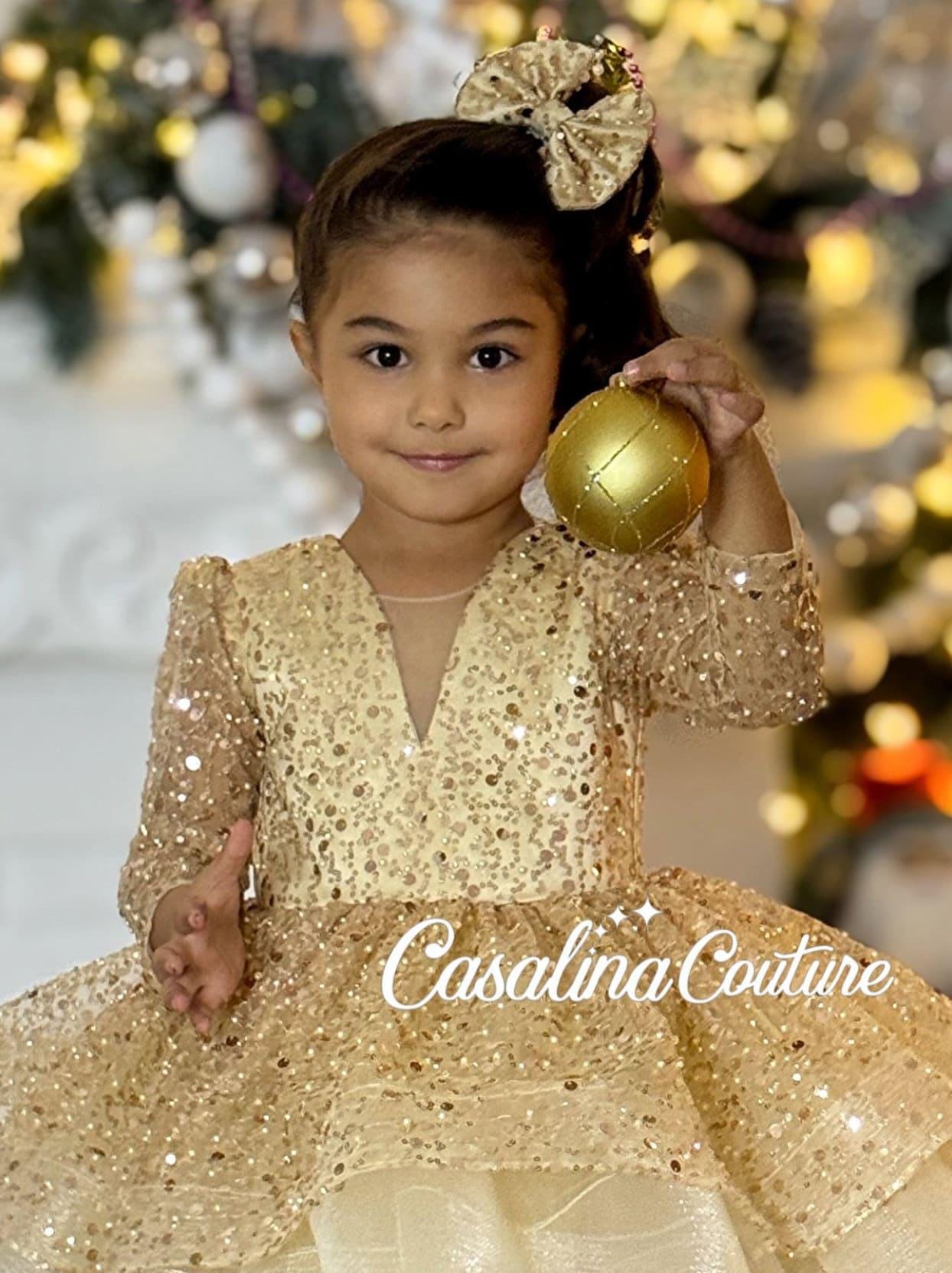 gold dress for kids Rose Gold Kids Sequin Pageant Dress for Girls TXH103 main image 0