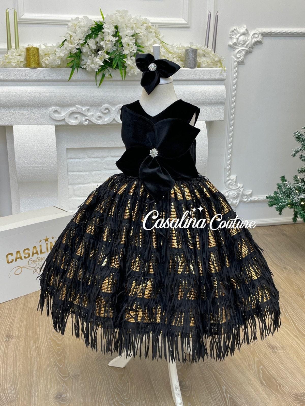 bebe black and gold sequin dress 498B Gold Sequins V Back & Bow Baby Dress main image 0