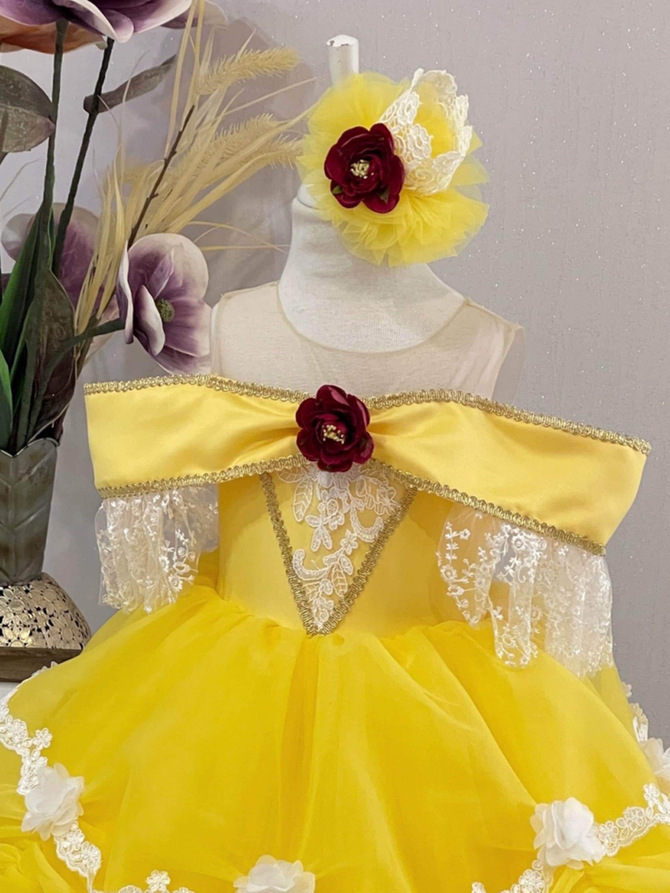 white dresses for bridal shower Posh Peanut Girl's Disney Belle Tulle Dress in Yellow, 10Y-12Y, Viscose from Bamboo main image 0