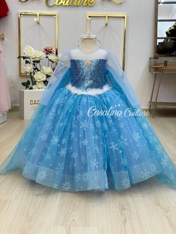 Elsa Girls Fancy Dress Baby Princess Frozen Birthday Party Gown +Gift FREE  Crown