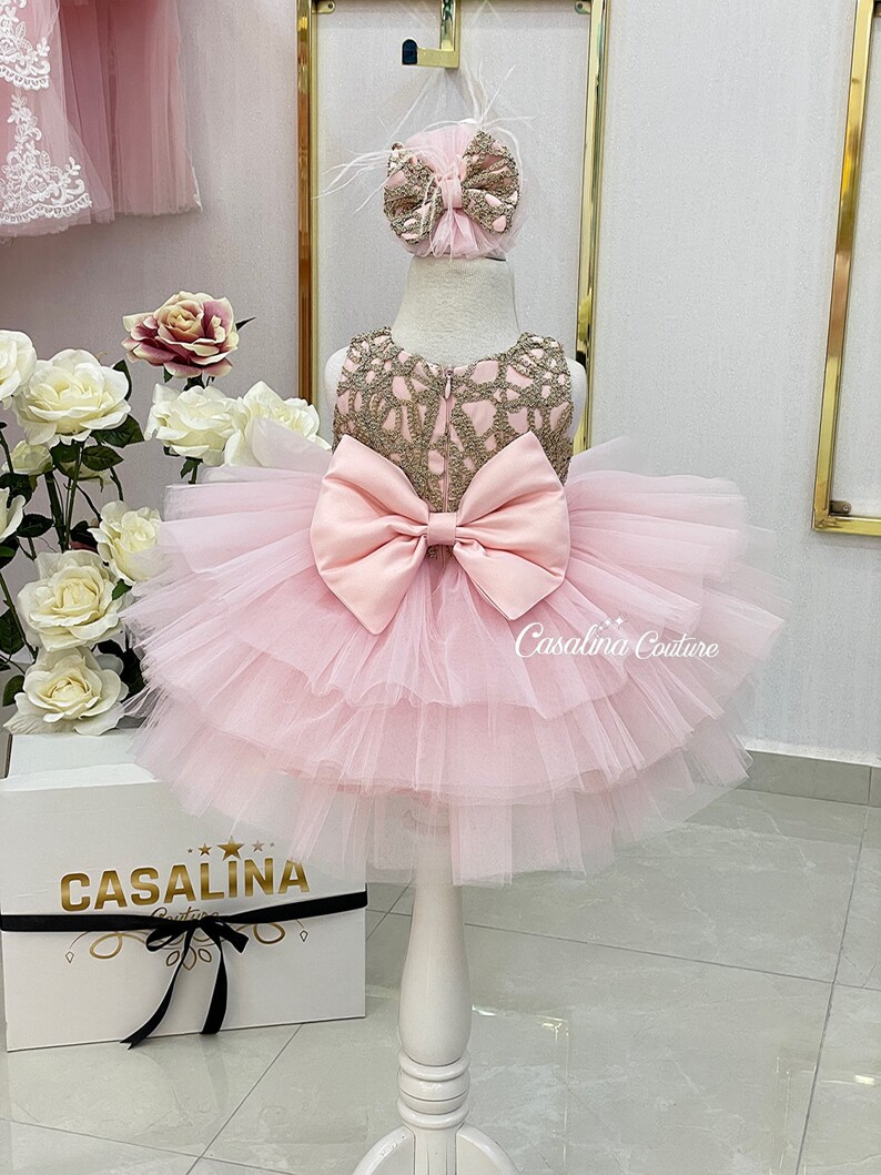 Nora Dress. Pink Gold Flower Girl Dress. Pink Puffy Knee Etsy
